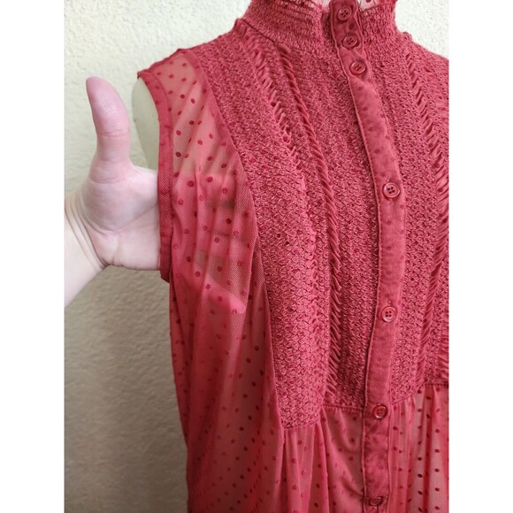 Anthropologie Sleeveless Sheer Tunic Top S Mesh embroidered Valentines - Picture 7 of 10